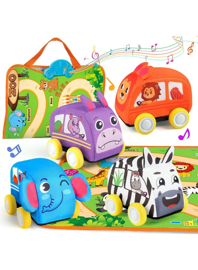 Vanmor Soft Push Cars For Toddlers 1-3 - Pull-Back Vehicles With Animal Playmat, Musical Learning Cars For 1 Year Old, Fine Motor Skills Toys, Birthday Gift For Boys And Girls 1-3 Years - Image 1