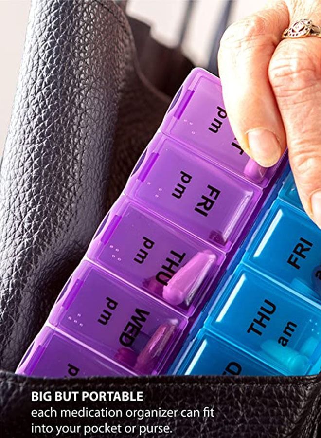 Large Double Side Weekly Pill Organizer Medicine Box 2 Times a Day, Pill Case Week Medication Container for Travel (Purple+Blue) - Image 5
