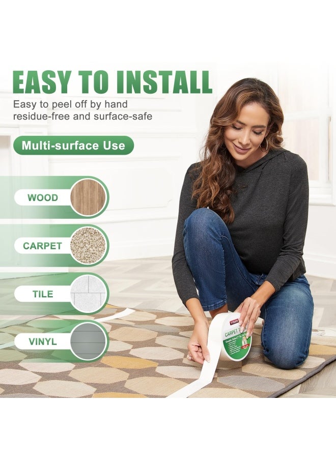 YYXLIFE - Double Sided Carpet Tape For Area Rugs Carpet Adhesive Removable Multi Purpose Rug Tape Cloth For Hardwood Floors Outdoor Rugs Carpets Heavy Duty Sticky Tape 2 Inch X 10 Yards White - Image 1