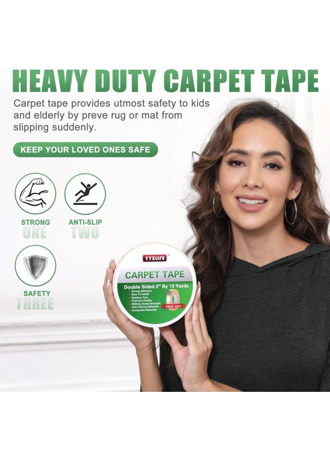 YYXLIFE - Double Sided Carpet Tape For Area Rugs Carpet Adhesive Removable Multi Purpose Rug Tape Cloth For Hardwood Floors Outdoor Rugs Carpets Heavy Duty Sticky Tape 2 Inch X 10 Yards White - Image 1