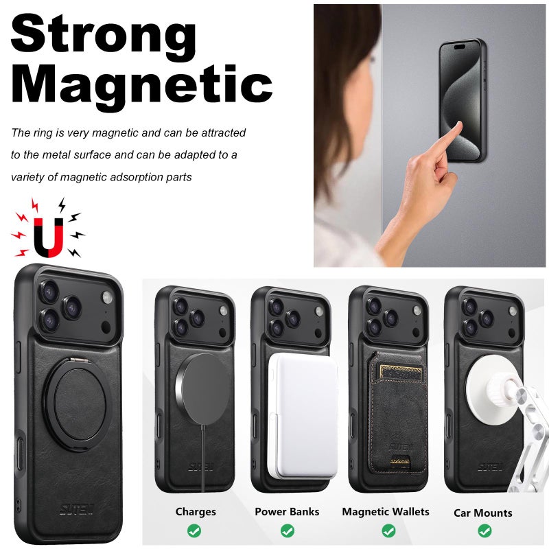 Suteni For Iphone Air G3 Oil Wax 360 Rotation Holder Magsafe Back Phone Case(Black) - Image 5