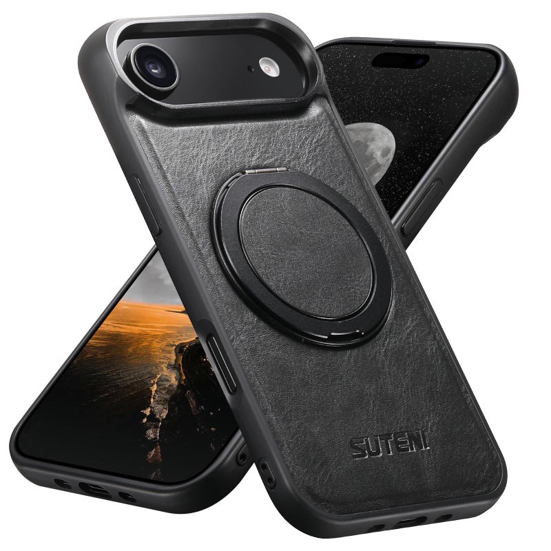 Suteni For Iphone Air G3 Oil Wax 360 Rotation Holder Magsafe Back Phone Case(Black) - Image 1