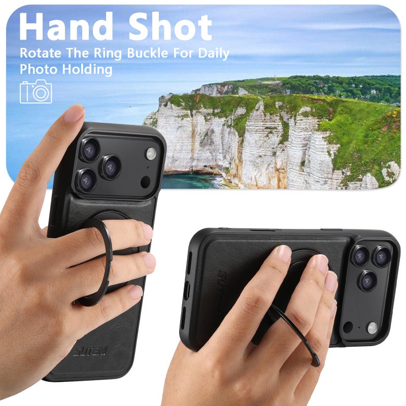 Suteni For Iphone Air G3 Oil Wax 360 Rotation Holder Magsafe Back Phone Case(Black) - Image 3