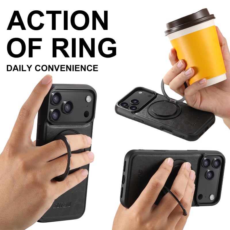 Suteni For Iphone Air G3 Oil Wax 360 Rotation Holder Magsafe Back Phone Case(Black) - Image 4