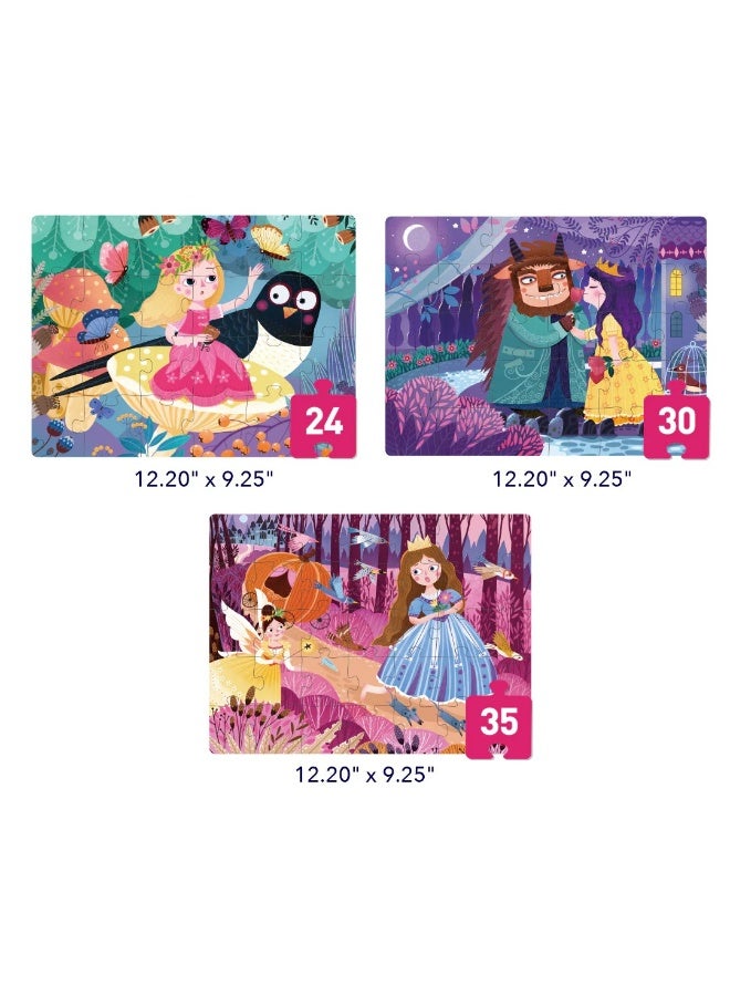 MiDeer Level Up Princess Puzzle Set with Storage Bag Level 3, 3 Progressive Jigsaw Puzzles for Kids 3+, 24-35 Piece Fairy Tale Puzzle Game Featuring Cinderella, Thumbelina & Beauty and the Beast - Image 2