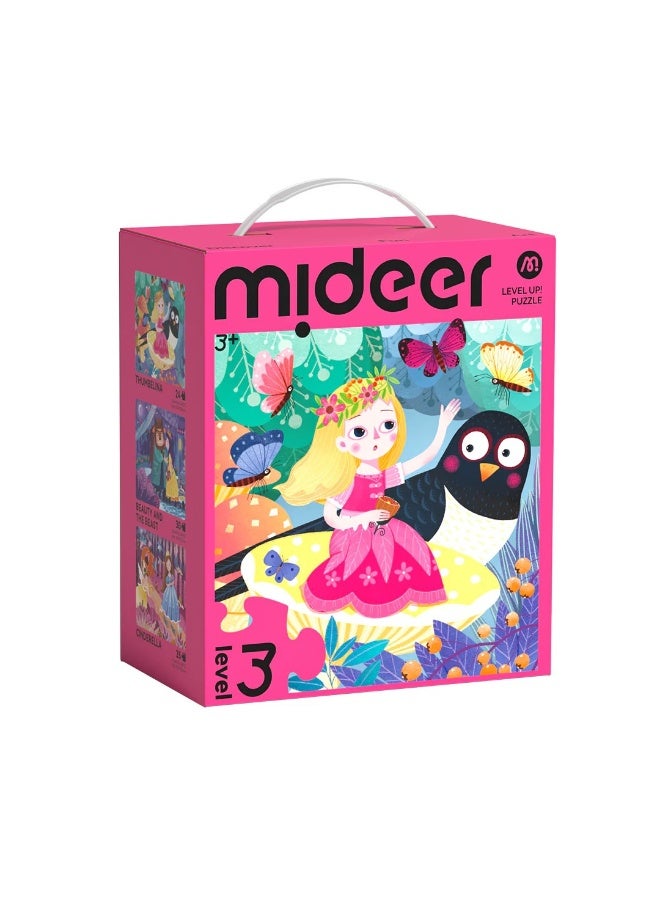 MiDeer Level Up Princess Puzzle Set with Storage Bag Level 3, 3 Progressive Jigsaw Puzzles for Kids 3+, 24-35 Piece Fairy Tale Puzzle Game Featuring Cinderella, Thumbelina & Beauty and the Beast - Image 3