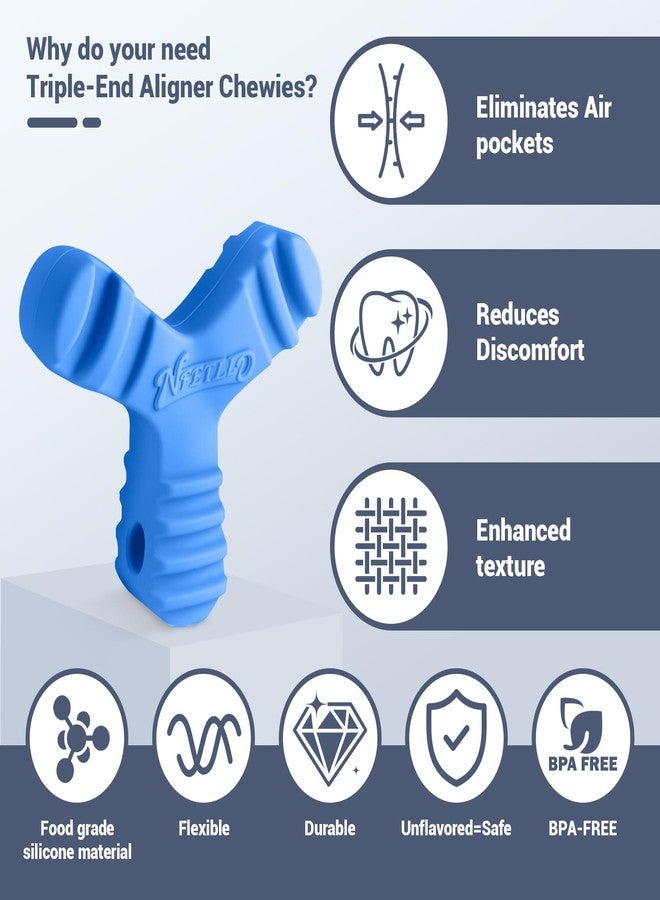 NFETLLD Chewies for Invisalign Aligners, Orthodontic Aligner Chewies Durable Aligner and Retainer Tray Seaters Medical Grade Silicone (Pack of 2) (Blue) - Image 3