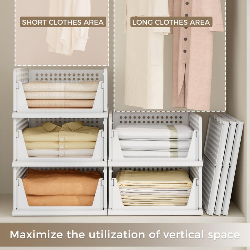 Pinkpum 8 Pack Closet Organizers and Storage Plastic Stackable Storage Bins, Foldable Drawer Shelf Storage Container for Wardrobe Kitchen Bathroom Dorm White - Image 3