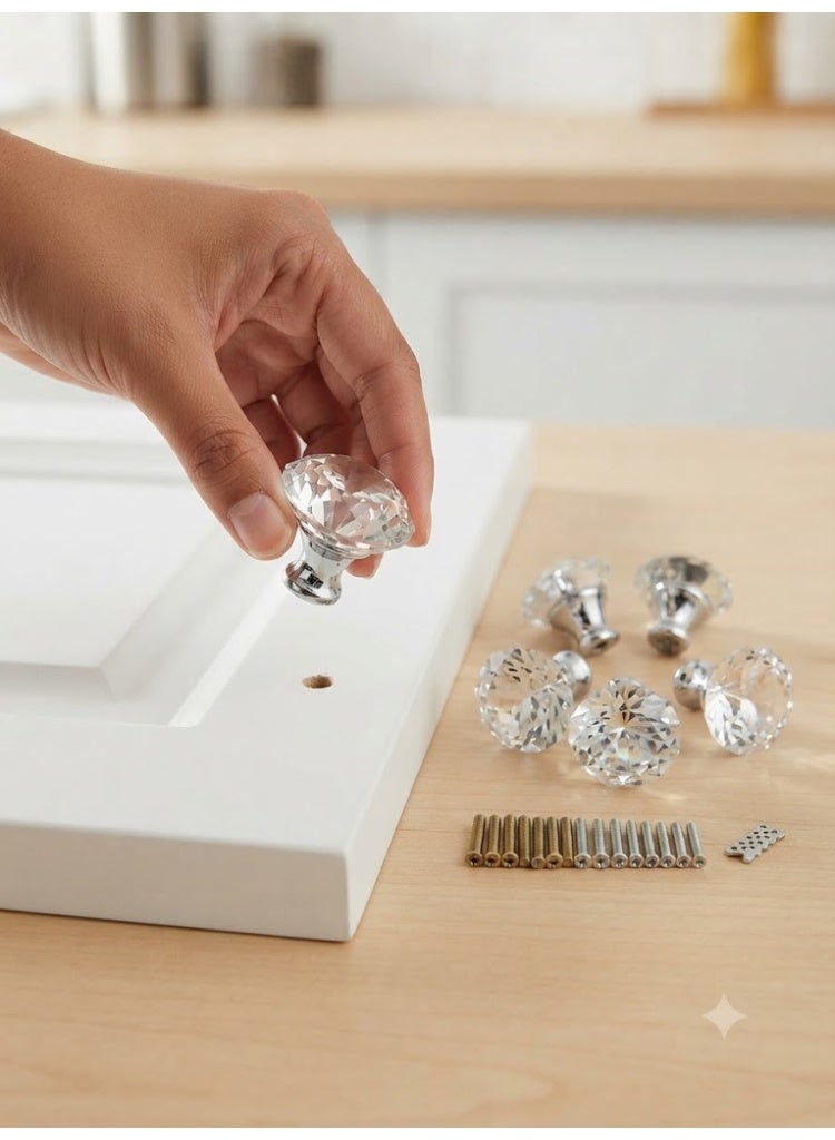 ROBUSTLINE Crystal Clear Glass Diamond Shape Drawer Knob - 8 Pcs, 30mm | Drawer Pull Handle for Cabinet, Drawer, Cupboard, Wardrobe | Home Decoration Knob - Image 2