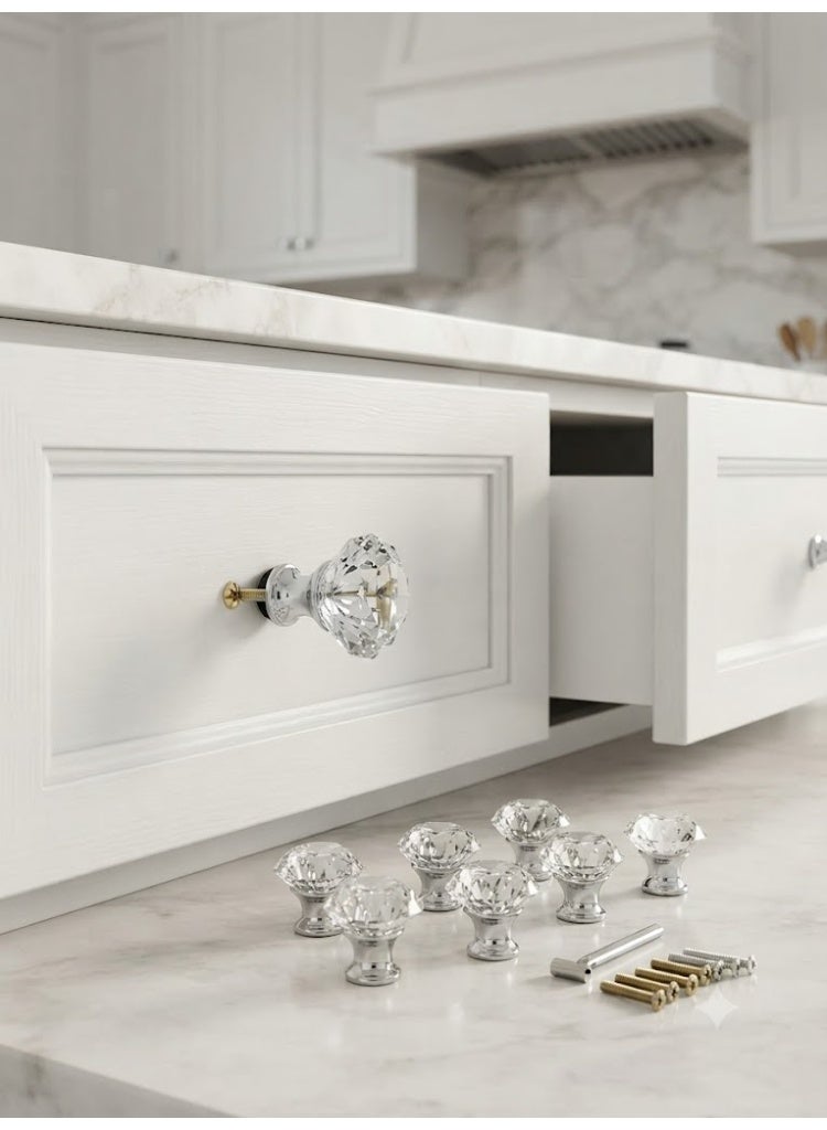 ROBUSTLINE Crystal Clear Glass Diamond Shape Drawer Knob - 8 Pcs, 30mm | Drawer Pull Handle for Cabinet, Drawer, Cupboard, Wardrobe | Home Decoration Knob - Image 3