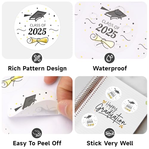 Anwyll Graduation Stickers 2025 - Gold Foil Class of 2025 Stickers 120Pcs 2Inch Graduation Envelope Seal Label Sticker Self-Adhesive Congrats Grad Cap Hat Sticker for Senior College Grad Party Favors - Image 3