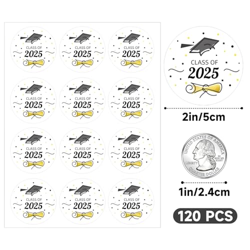 Anwyll Graduation Stickers 2025 - Gold Foil Class of 2025 Stickers 120Pcs 2Inch Graduation Envelope Seal Label Sticker Self-Adhesive Congrats Grad Cap Hat Sticker for Senior College Grad Party Favors - Image 2