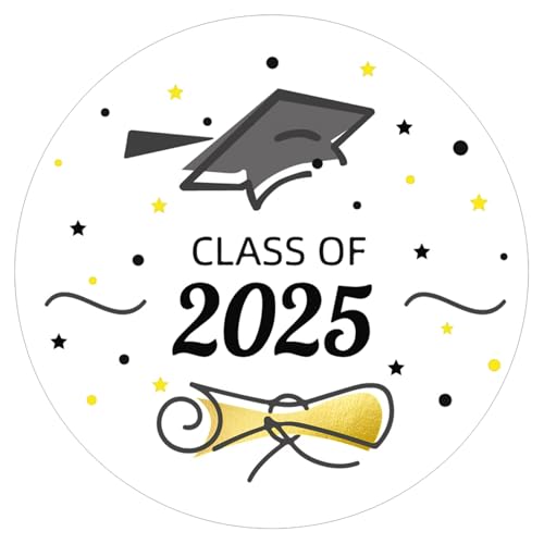Anwyll Graduation Stickers 2025 - Gold Foil Class of 2025 Stickers 120Pcs 2Inch Graduation Envelope Seal Label Sticker Self-Adhesive Congrats Grad Cap Hat Sticker for Senior College Grad Party Favors - Image 1