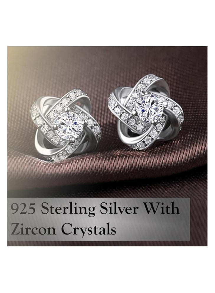 استريكو أقراط نسائية على شكل دوامة مطلية بالفضة الإسترلينية عيار 925 مرصعة بالزركون والكريستال على شكل دائري للنساء - Image 2