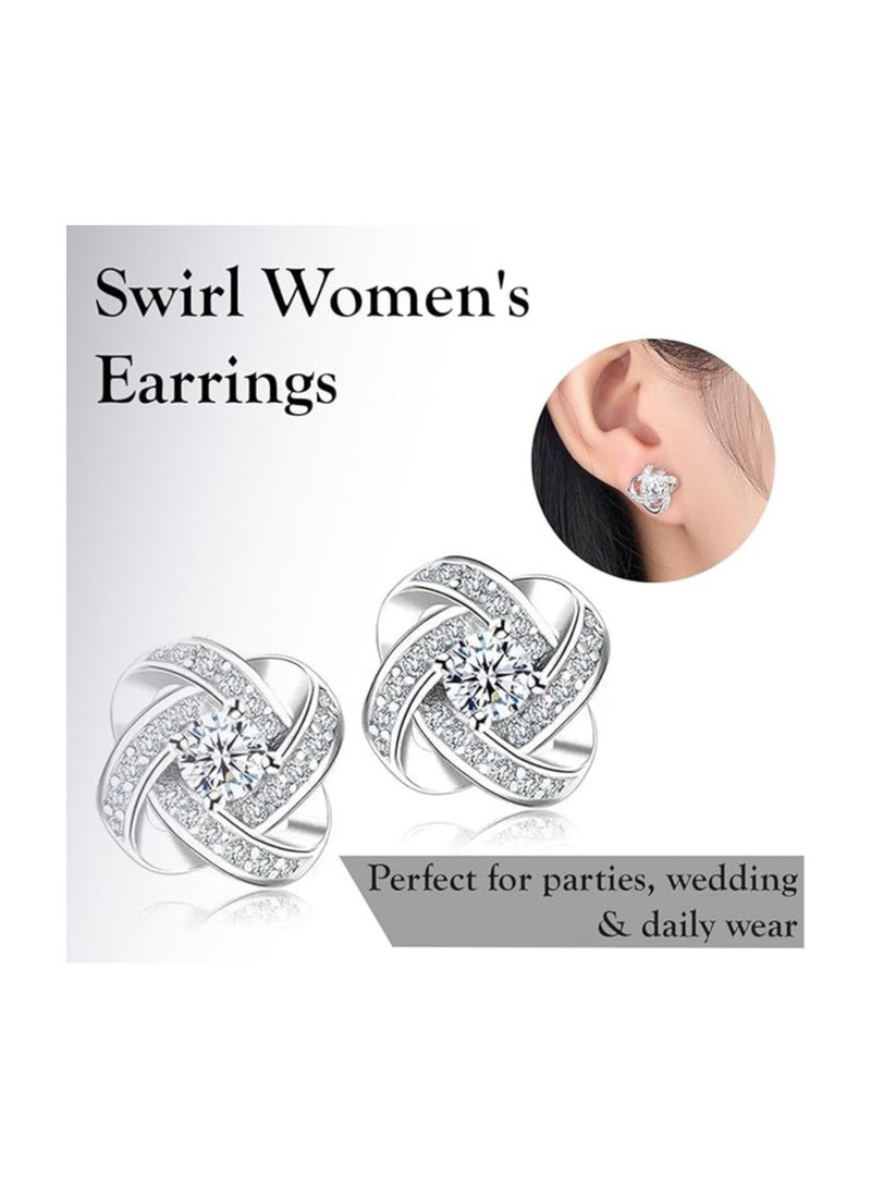 استريكو أقراط نسائية على شكل دوامة مطلية بالفضة الإسترلينية عيار 925 مرصعة بالزركون والكريستال على شكل دائري للنساء - Image 3