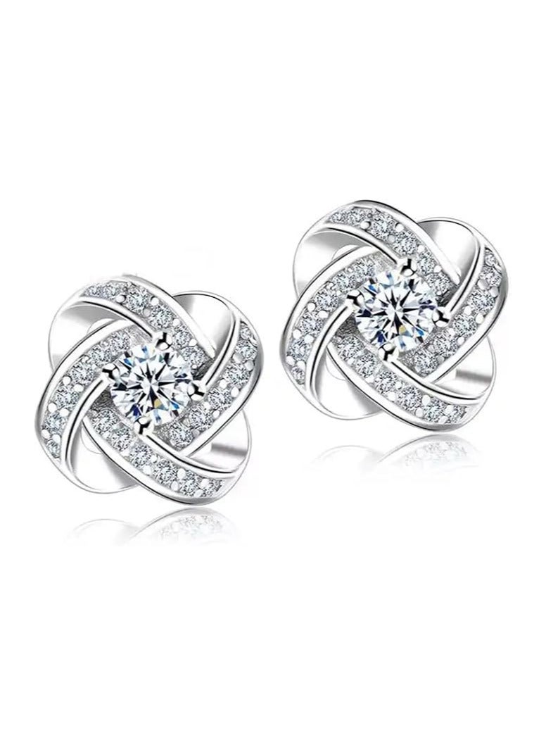 استريكو أقراط نسائية على شكل دوامة مطلية بالفضة الإسترلينية عيار 925 مرصعة بالزركون والكريستال على شكل دائري للنساء - Image 4