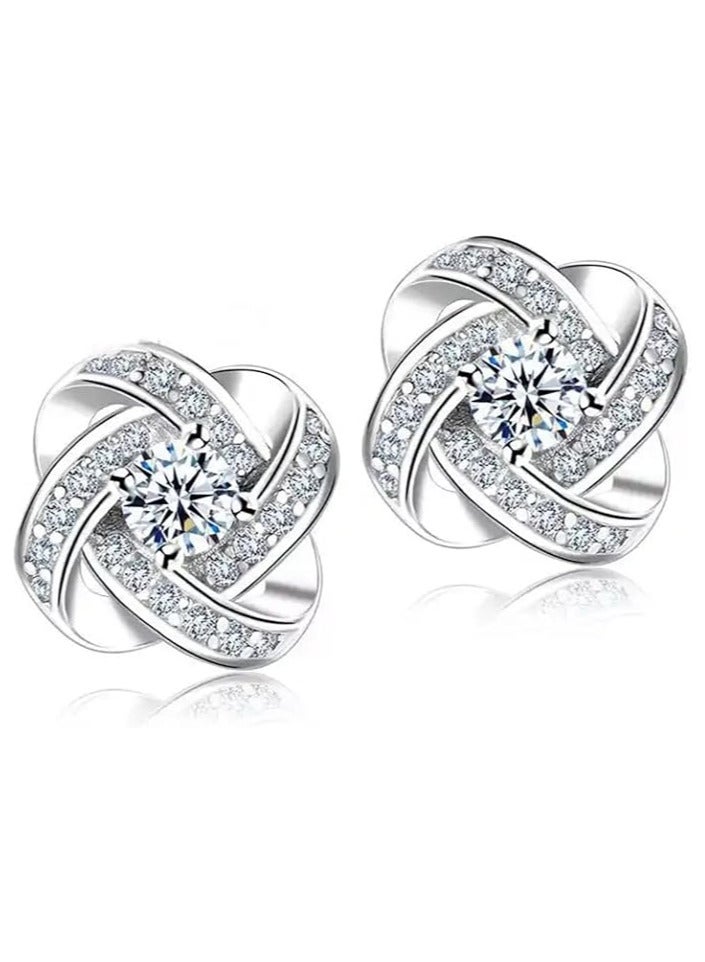 استريكو أقراط نسائية على شكل دوامة مطلية بالفضة الإسترلينية عيار 925 مرصعة بالزركون والكريستال على شكل دائري للنساء - Image 1