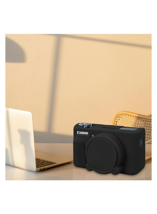 Silicone Camera Case For Canon PowerShot SX740 SX730 Digital Camera Soft Rubber Protective Cover With Removable Lens Cover Shockproof Anti Scratch Black - Image 2