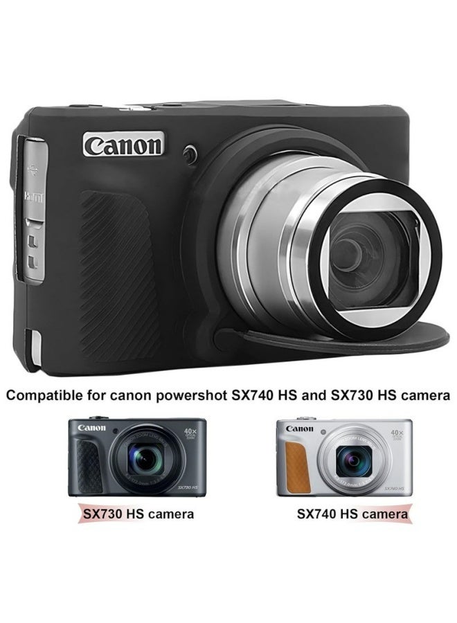 Silicone Camera Case For Canon PowerShot SX740 SX730 Digital Camera Soft Rubber Protective Cover With Removable Lens Cover Shockproof Anti Scratch Black - Image 4