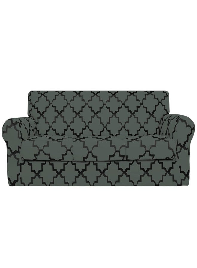 Easy-Going - 4 Pieces Soft Stretch Sofa Cover Pet Damage Protector Couch Cover Washable Sofa Cover with 3 Separate Cushions Elastic Furniture Protector for Pets Kids (Sofa, Quatrefoil, Grey) - Image 1