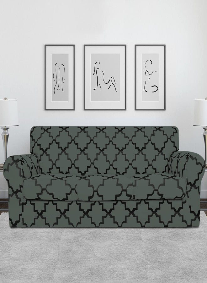 Easy-Going - 4 Pieces Soft Stretch Sofa Cover Pet Damage Protector Couch Cover Washable Sofa Cover with 3 Separate Cushions Elastic Furniture Protector for Pets Kids (Sofa, Quatrefoil, Grey) - Image 2