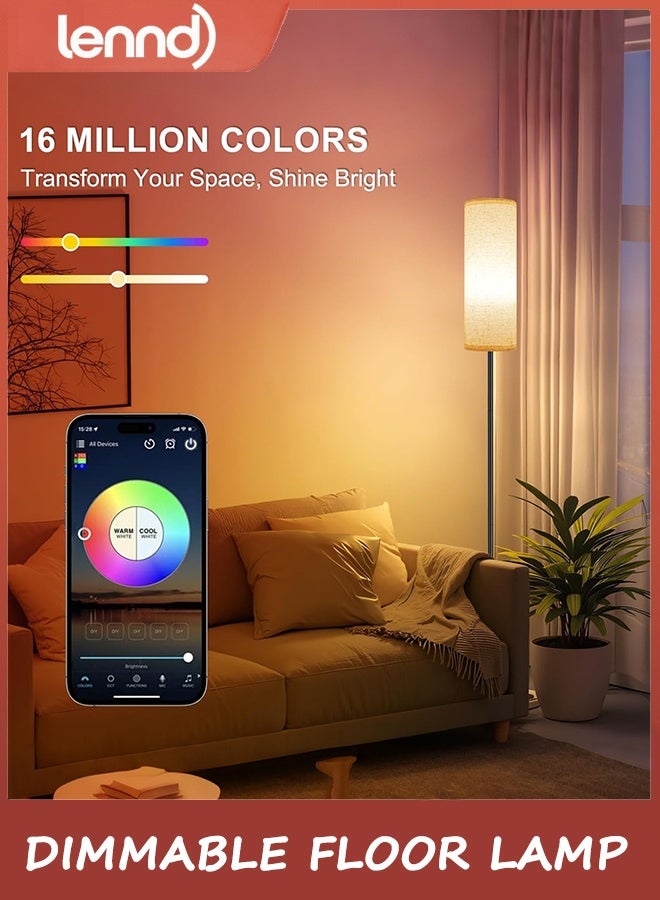 لينند مصابيح أرضية LENND لغرفة المعيشة، قابلة للتعتيم بثلاثة ألوان، مصباح أرضي عصري بزاوية مع جهاز تحكم عن بعد، مصابيح LED طويلة قائمة لغرفة الأطفال وغرفة النوم، مفتاح قدم، ظل بيج، مصباح ذكي 9 وات - Image 2