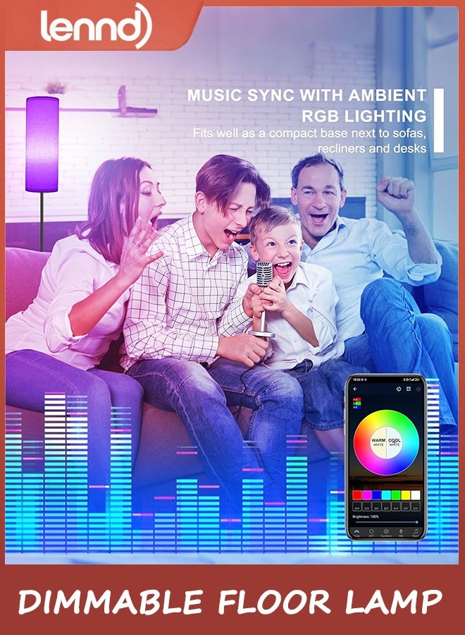 لينند مصابيح أرضية LENND لغرفة المعيشة، قابلة للتعتيم بثلاثة ألوان، مصباح أرضي عصري بزاوية مع جهاز تحكم عن بعد، مصابيح LED طويلة قائمة لغرفة الأطفال وغرفة النوم، مفتاح قدم، ظل بيج، مصباح ذكي 9 وات - Image 5
