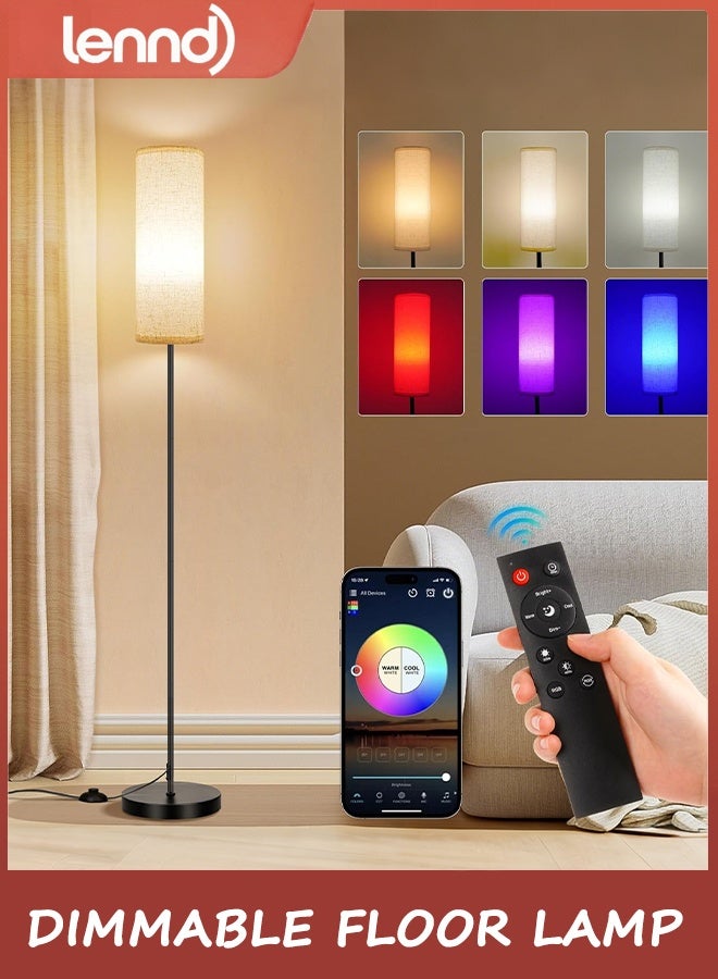 لينند مصابيح أرضية LENND لغرفة المعيشة، قابلة للتعتيم بثلاثة ألوان، مصباح أرضي عصري بزاوية مع جهاز تحكم عن بعد، مصابيح LED طويلة قائمة لغرفة الأطفال وغرفة النوم، مفتاح قدم، ظل بيج، مصباح ذكي 9 وات - Image 1