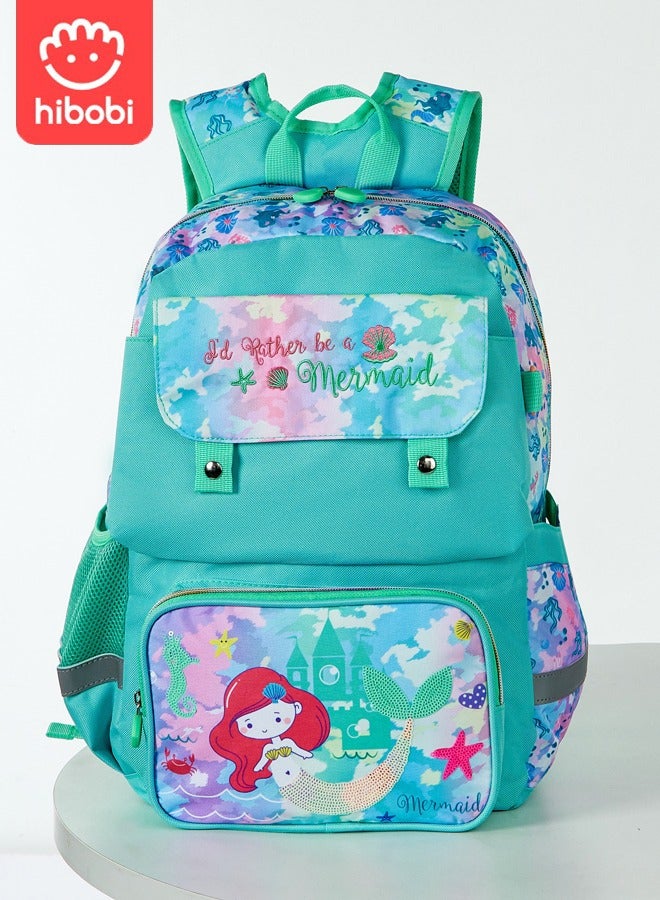 hibobi Children's School Bag for Girls Mermaid Waterproof Backpacks Child Kids Shoulder Bag Satchel Knapsack, Green  - Image 1