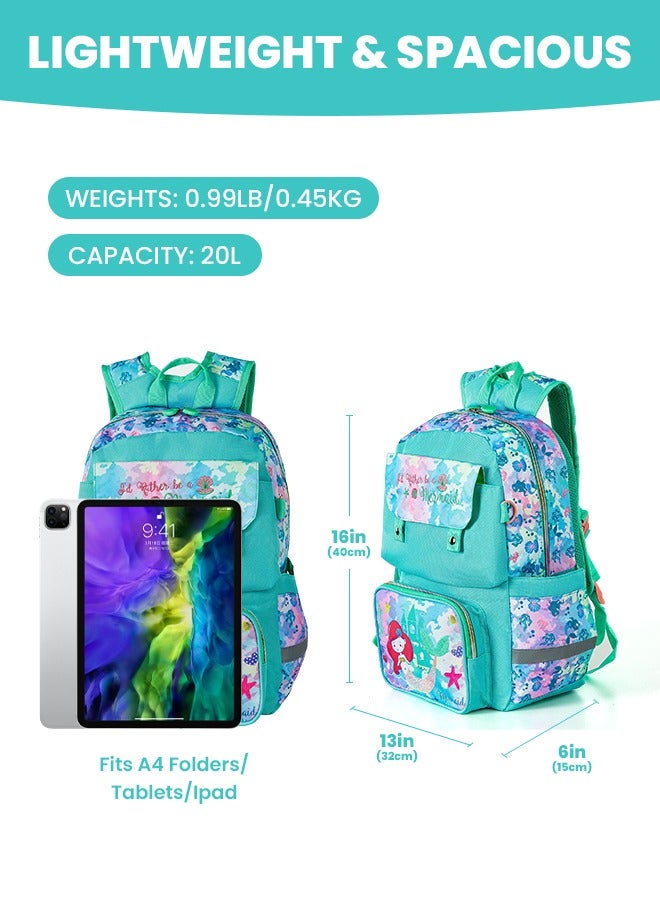hibobi Children's School Bag for Girls Mermaid Waterproof Backpacks Child Kids Shoulder Bag Satchel Knapsack, Green  - Image 2