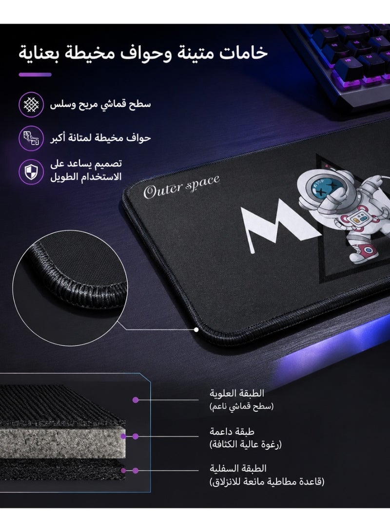 ميا لوحة ماوس ألعاب كبيرة ممتدة 120 × 60 سم XXXL كاملة المساحة على شكل مكتب ولوحة ماوس بقاعدة مطاطية غير قابلة للانزلاق ولوحة مفاتيح كبيرة مع حواف مخيطة ومقاومة للماء للألعاب (رمادي) - Image 2