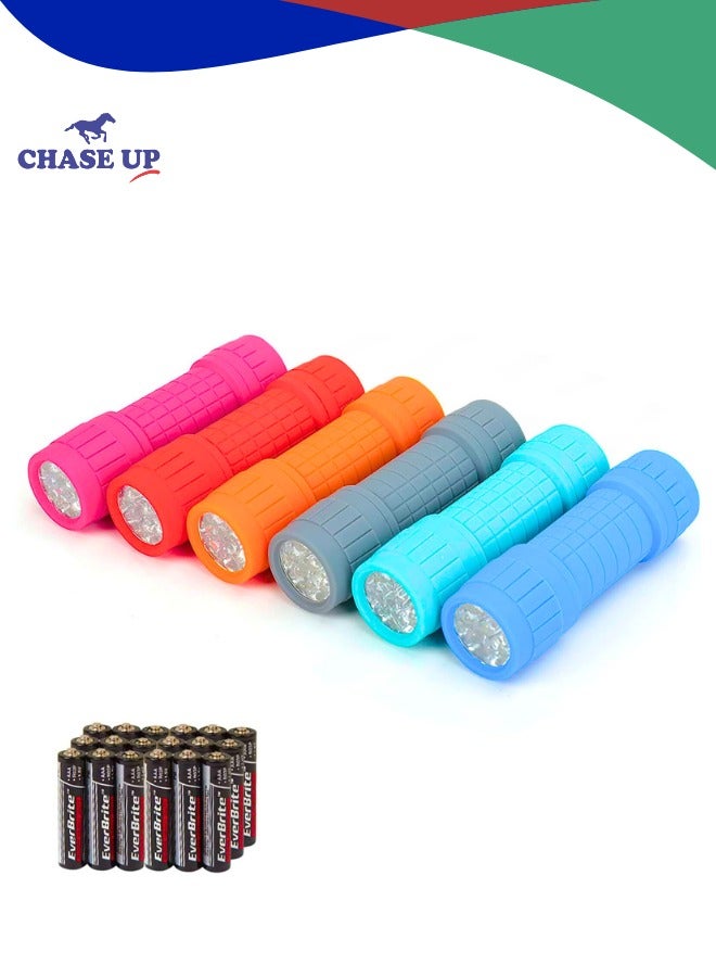 Chase Up 9-LED Flashlight 6-Pack Compact Handheld Torch Assorted Colors with Lanyard 3AAA Battery Included (Hurricane Supplies, Camping), Gift to Halloween, Christmas - Image 1