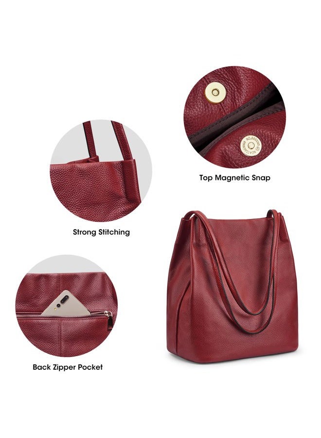Kattee Women Soft Genuine Leather Totes Shoulder Bag Purses and Handbags with Top Magnetic Snap Closure (Wine Red), Wine Red, M - Image 5