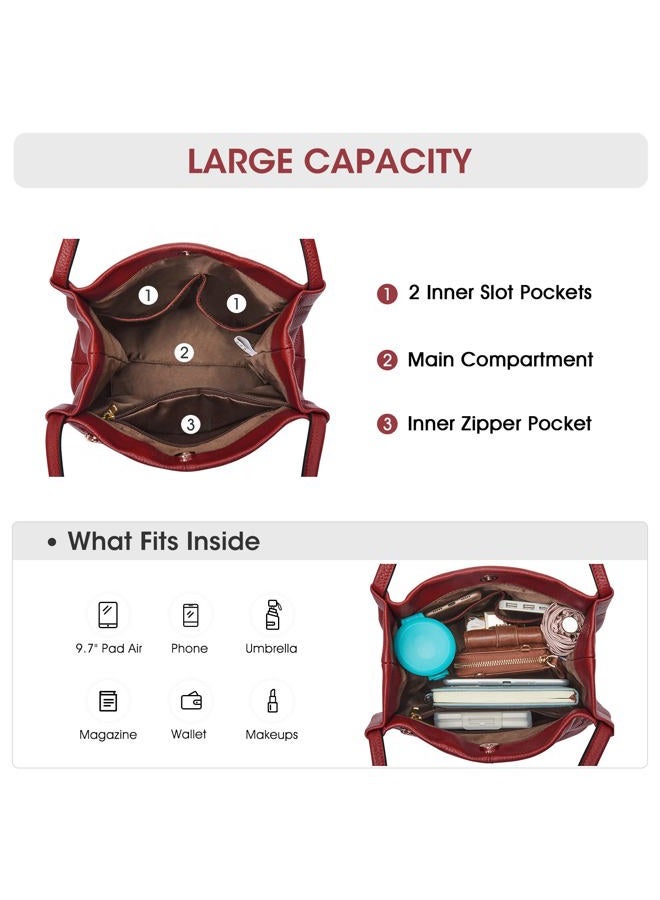 Kattee Women Soft Genuine Leather Totes Shoulder Bag Purses and Handbags with Top Magnetic Snap Closure (Wine Red), Wine Red, M - Image 4