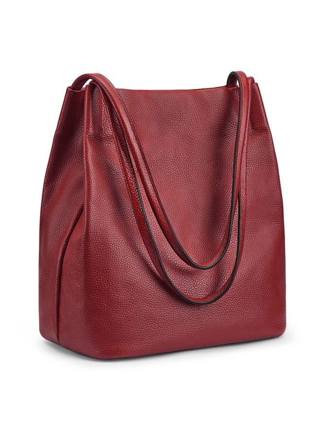 Kattee Women Soft Genuine Leather Totes Shoulder Bag Purses and Handbags with Top Magnetic Snap Closure (Wine Red), Wine Red, M - Image 1