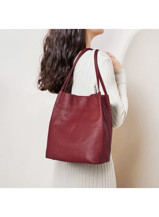 Kattee Women Soft Genuine Leather Totes Shoulder Bag Purses and Handbags with Top Magnetic Snap Closure (Wine Red), Wine Red, M - Image 2