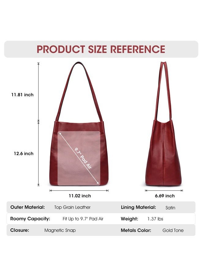 Kattee Women Soft Genuine Leather Totes Shoulder Bag Purses and Handbags with Top Magnetic Snap Closure (Wine Red), Wine Red, M - Image 3