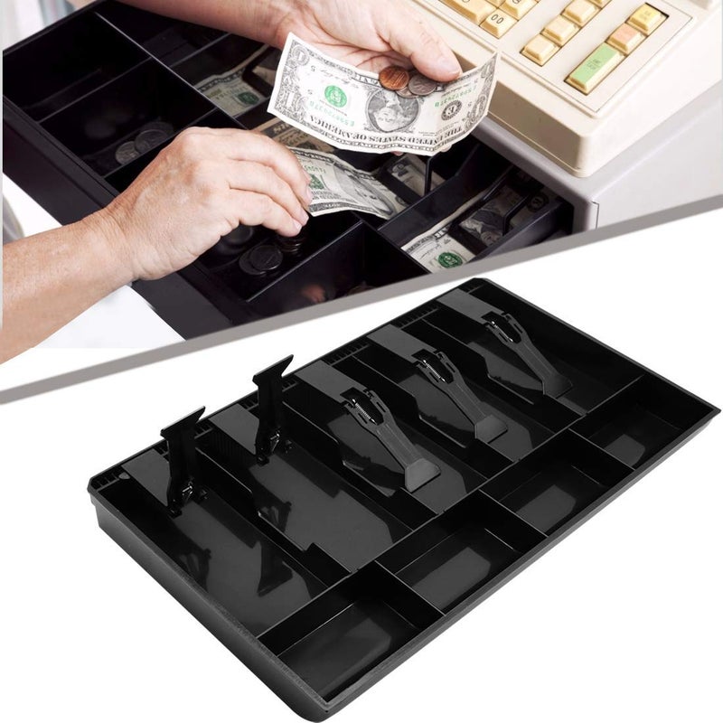 HaRvic HaRvic Plastic cash drawer organizer tray cashier drawer box with coin slot bill counter cash box with 5 Bills 4 Coins for Petty Cash Money Storage Box 5 Slot Case Drawer  - Image 2