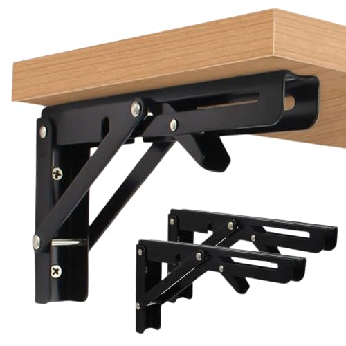 Kuruji Folding Shelf Brackets Heavy Duty Metal Collapsible Shelf for Bench Table Shelf Hinge Wall Mounted Space Saving Max 30 cm - Image 1