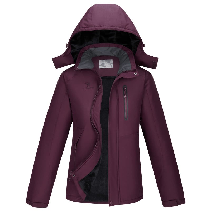 CAMEL CROWN Womens Mountain Waterproof Ski Jackets Warm Winter Snow Coat with Detachable Hood Windproof Rain Jacket Purple XXL