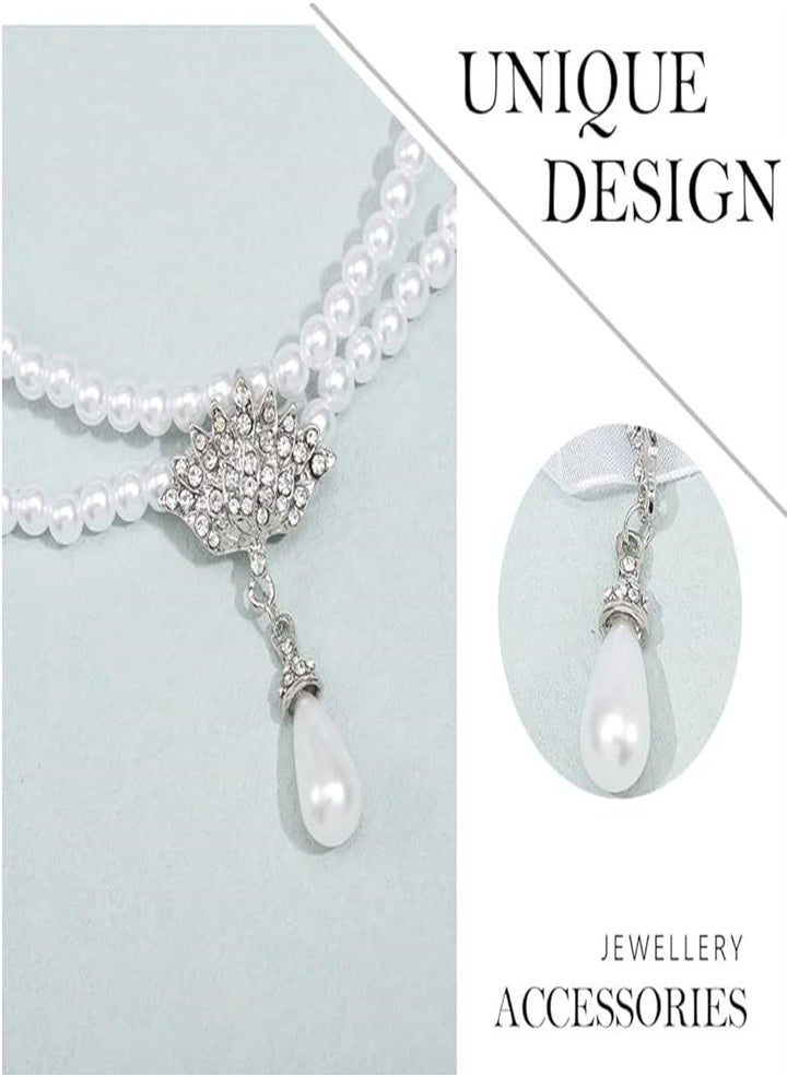 واي أن دي - new beautiful and elegant Pearl necklace earrings set, bridal Pearl jewelry set Crystal multi-layer necklace jewelry accessories for women and bride, pearls - Image 1