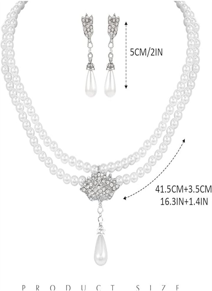 واي أن دي - new beautiful and elegant Pearl necklace earrings set, bridal Pearl jewelry set Crystal multi-layer necklace jewelry accessories for women and bride, pearls - Image 1
