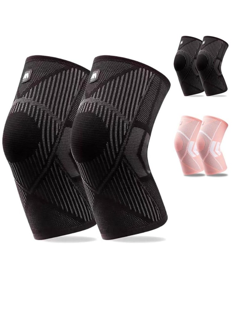 Loquat 2 Pack Black Knee Braces for Knee Pain Women and Men, Knee Support for gym running Knee Pain - Image 1