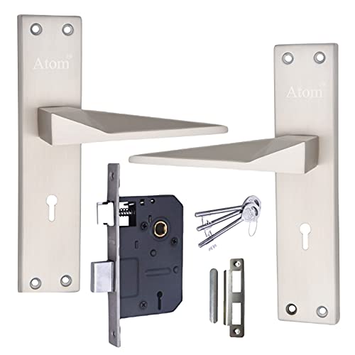 Atom Heavy Duty Mortise Door Lock for Bedroom, Living Room, Main Door, Silver Satin Finish | 3 Keys | 6 Lever Double Stage Lockset for House Hotel Office(802KY) - Image 2