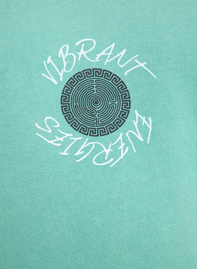 trendyol Mint Oversize/Wide Cut Text Back Printed Hooded Faded Effect Sweatshirt TMNAW25SW00043 - Image 4