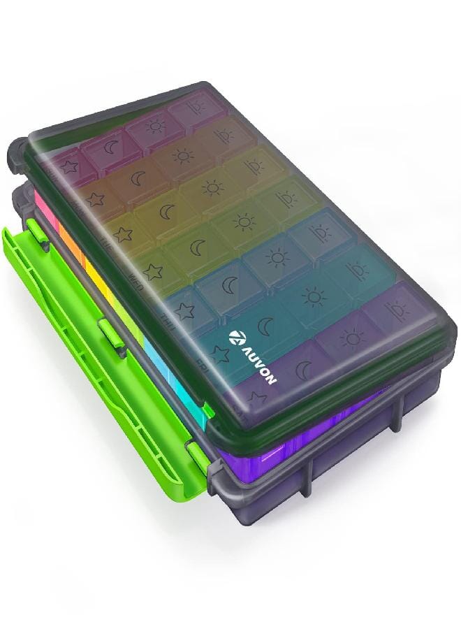 AUV0N AUVON iMedassist Moisture-Proof Weekly Pill Organizer 4 Times a Day, Large 7 Day Pill Box Portable for Travel with Removable Individual Pill Containers to Hold Vitamins, Supplements and Medication - Image 1