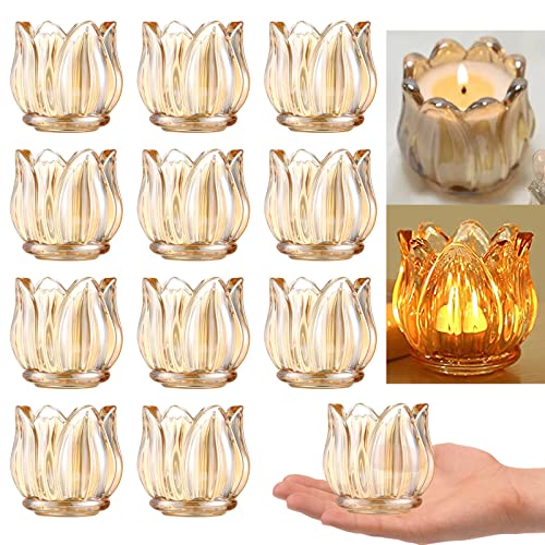 GOLDEAL 12Pcs Gold Votive Candle Holders, Thick Glass Tea Light Candle Holder Bulk, Tealight Candle Jars for Wedding Table Decor, Party Supplies, Bridal Shower Decorations, Centerpieces for Tables - Image 1
