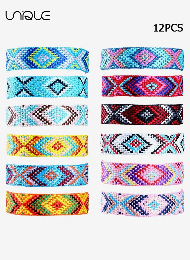 يونيك 12 قطعة أساور صداقة نيبالية محبوكة قابلة للتعديل - أساور مضفرة مصنوعة من خيوط القطن الملونة مع إغلاق بعقدة منزلقة للنساء والبنات والأطفال - Image 1