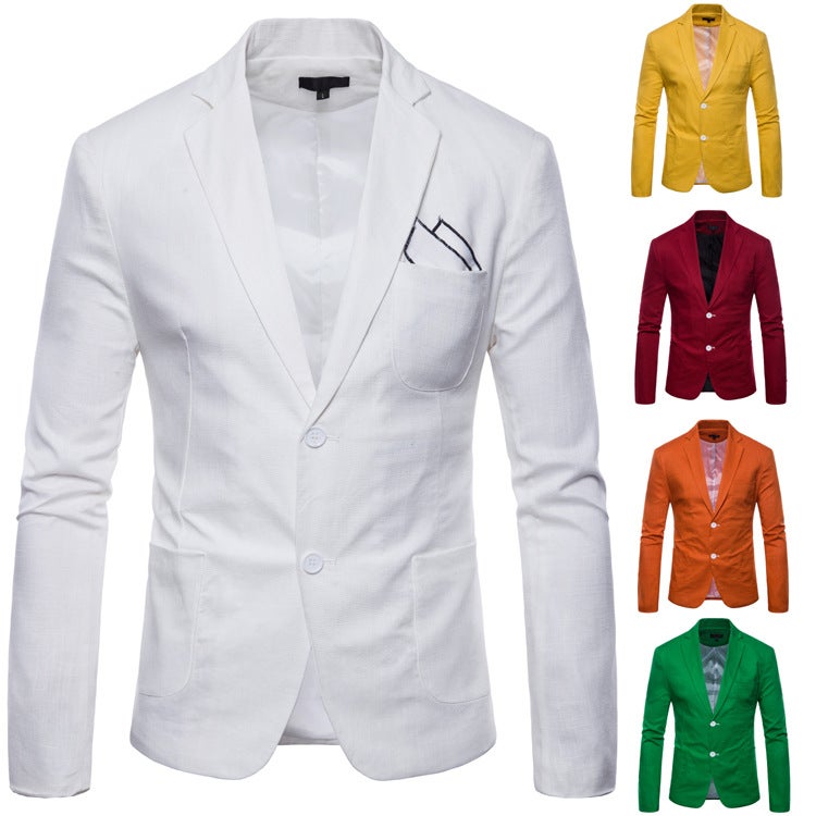 2018 Casual Suit Men'S Spring New Men'S Fashion 2-Button Cotton And Linen 9-Color Business Suit Men'S - Image 1