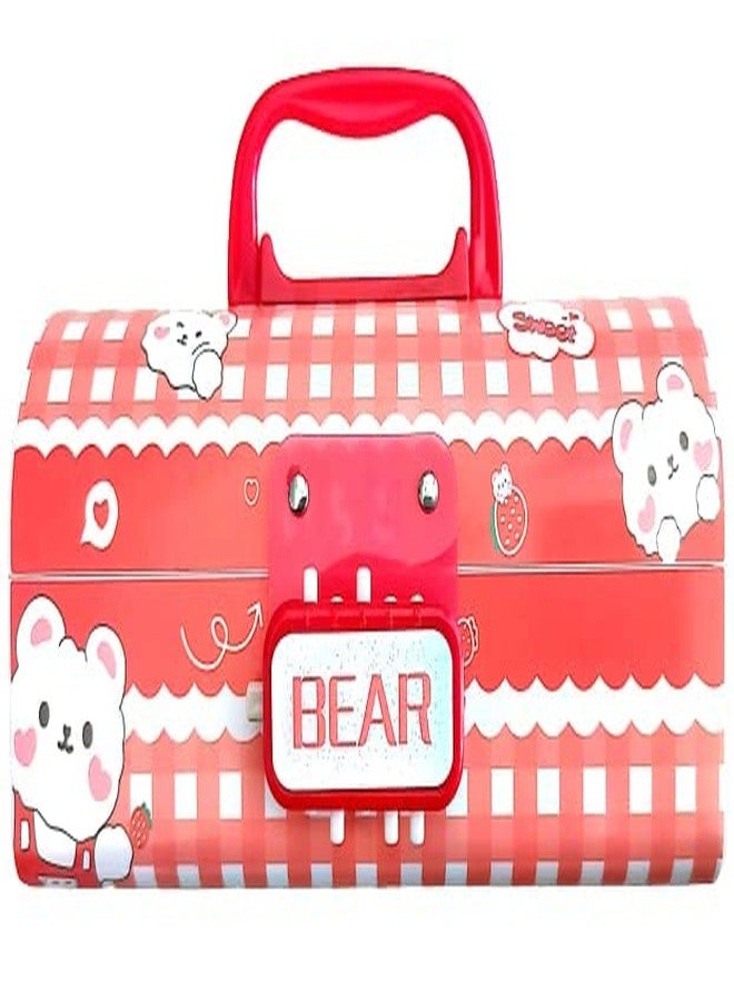 Rahasya Enterprise Kids Pen & Pencil Box-Suitcase Style Password Lock Pencil Case,Multi-Layer Pencil Box for Kids, Boys, Girls, Stationary Organizer Case for Kids (Red - Bear) - Image 2